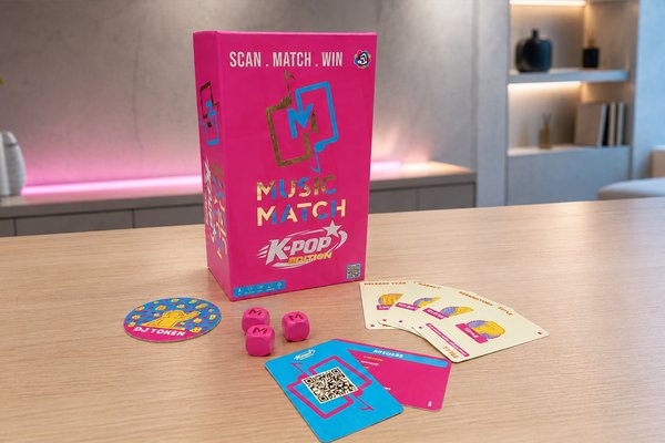 Music Match K-pop edition box with cards, dice and DJ token